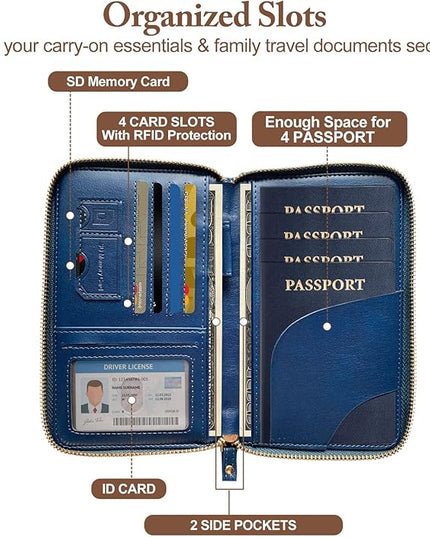 Passport Holder for Travel Women and Men RFID Passport Holder with Card Slots Holder Passport Case Passport cover Passport Wallet Travel Essentials and Accessories (Zipper, Navy Zipper)