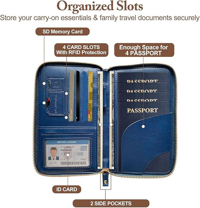 Passport Holder for Travel Women and Men RFID Passport Holder with Card Slots Holder Passport Case Passport cover Passport Wallet Travel Essentials and Accessories (Zipper, Navy Zipper)