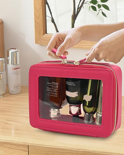 Aveniee Clear Makeup Bag Organizer,Travel Toiletry Bag for Women,Waterproof Cosmetic Pouch with Zippers,Car Accessories Organizers and Storage Case,Hotpink