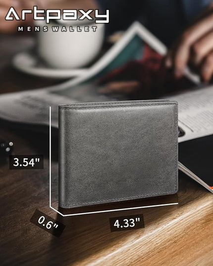 Artpaxy Mens Wallet Bifold Genuine Leather RFID Blocking Wallet for Men with 1 ID Windows 13 Card Holders 2 cash pockets 1 Gift Box
