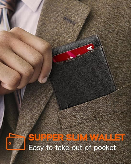 RUNBOX Slim Wallet for Men Genuine Leather RFID Blocking Bifold Minimalist Front Pocket Mens Wallet with Money Clip Thin Gift Box
