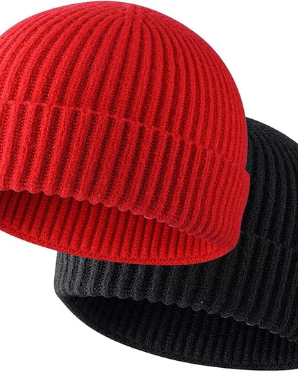 ROYBENS 2 Pack Wool Fisherman Beanies for Men, Knit Short Watch Cap Winter Warm Hats