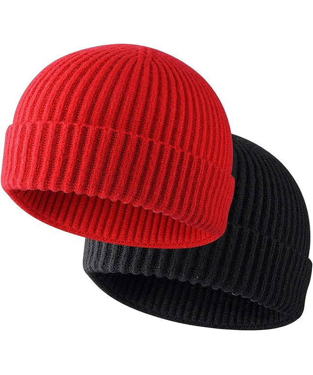 ROYBENS 2 Pack Wool Fisherman Beanies for Men, Knit Short Watch Cap Winter Warm Hats