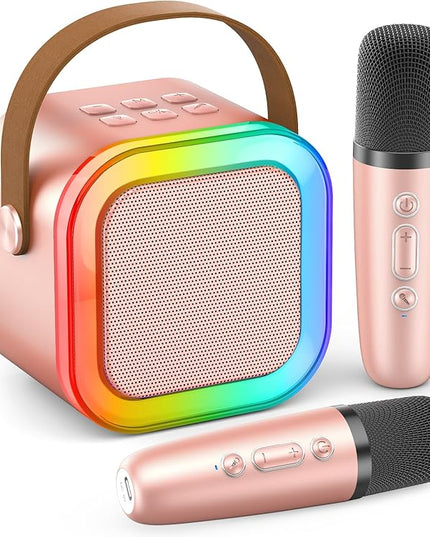 Mini Karaoke Machine for Kids Adults, 2026 TOP Birthday Gifts for Girls 3,4,5,6,7,8+Year Old Toddler Toys, Portable Bluetooth Speaker with 2 Wireless Karaoke Microphones Player Valentine Gifts(Rose)