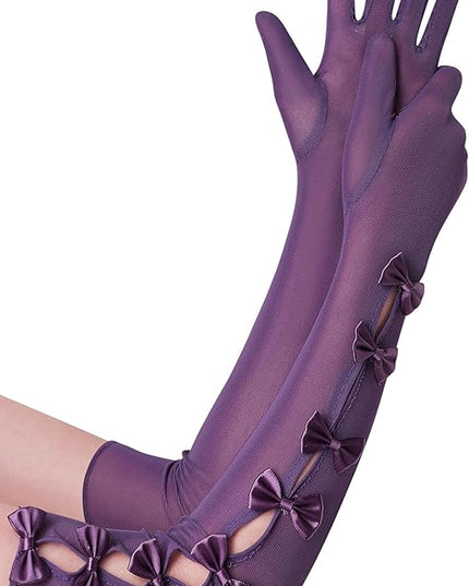 BABEYOND Lace Gloves for Women - Princess Gloves Long Stretchy Bow Mesh Tulle Sheer for Costume Opera Party