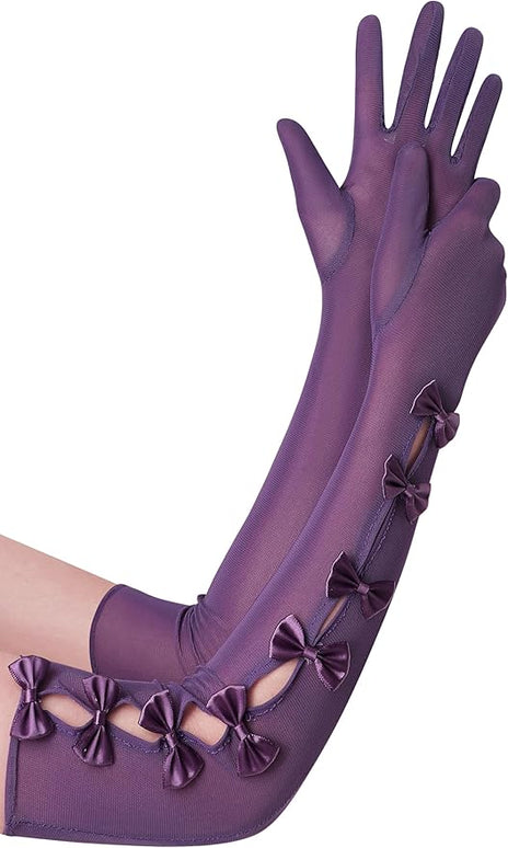 BABEYOND Lace Gloves for Women - Princess Gloves Long Stretchy Bow Mesh Tulle Sheer for Costume Opera Party