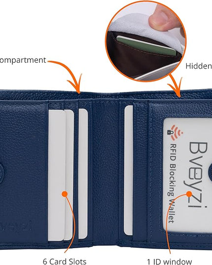 Bveyzi Ultra Slim Small RFID Wallet for Women, Leather Tiny Thin Bifold Pocket Ladies Wallet