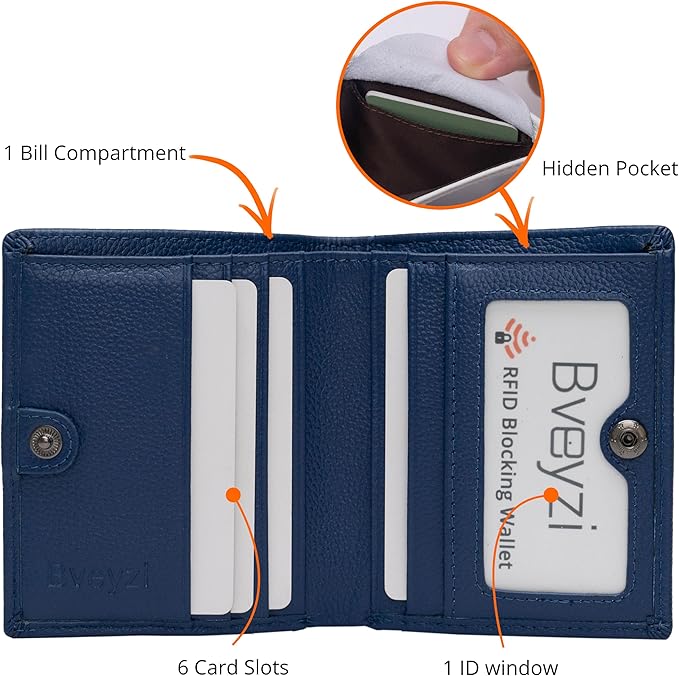 Bveyzi Ultra Slim Small RFID Wallet for Women, Leather Tiny Thin Bifold Pocket Ladies Wallet