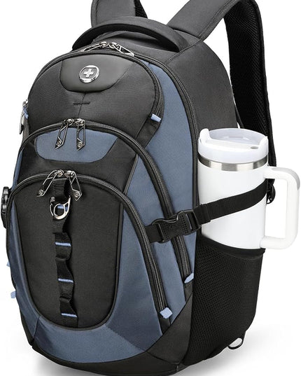 Swissdigital Design Laptop Backpack with USB Charging Port, Travel Backpack Fits 15.6 inches Computer, 31L College School Backpack for Men, Haze Blue/Black | SD803-16