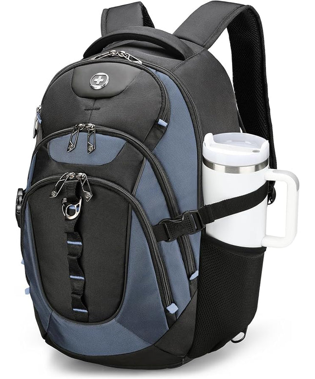Swissdigital Design Laptop Backpack with USB Charging Port, Travel Backpack Fits 15.6 inches Computer, 31L College School Backpack for Men, Haze Blue/Black | SD803-16