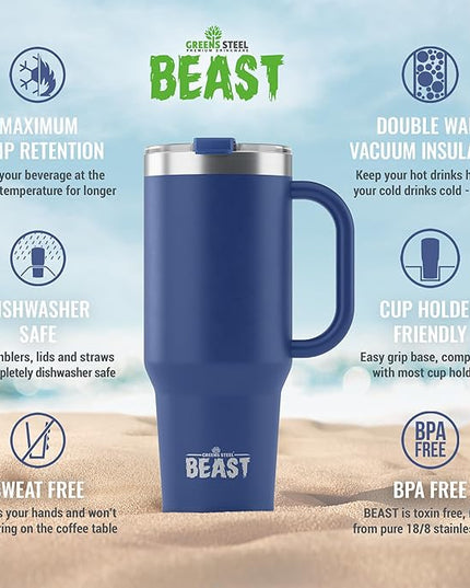 Beast 42 oz Tumbler with Handle Stainless Steel Vacuum Insulated Coffee Ice Cup Double Wall Travel Flask (Royal Blue)
