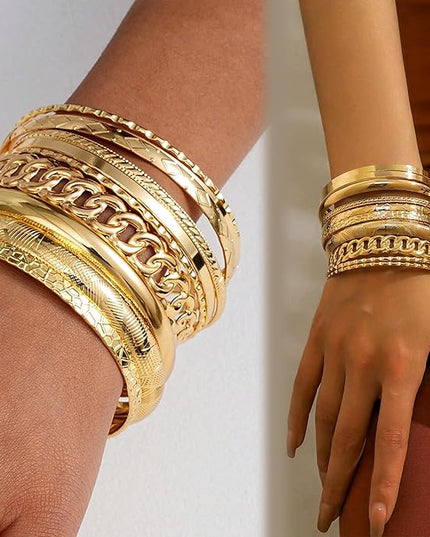 ÌF ME Gold Bangle Bracelets for Women, Indian Bangles Stackable Set, Multi Layer Textured 14K Gold Plated Chunky Bracelets Boho Jewelrys Set