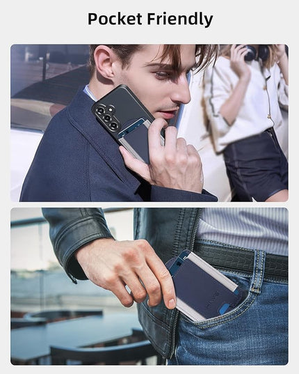 for MagSafe Wallet, Magnetic Wallet for Galaxy S25/S24 Series with Magnetic Case and iPhone 16/15/14/13/12 Series, Case Not Included, 6 Cards Holder, Vegan Leather, Minimalist Slim RFID, Navy Blue