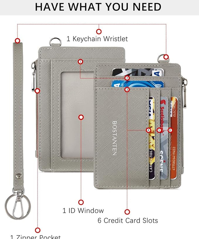 BOSTANTEN Small Wallet For Women RFID Leather Credit Card Holder Slim Wristlet Keychain Wallet With Zipper Pocket