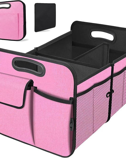 Trunk Organizer, Collapsible Trunk Organizers and Storage, Car Accessories for Women and Men, Multi-Compartment Trunk Storage Organizer for SUV, Car, Mini-Van, Pink