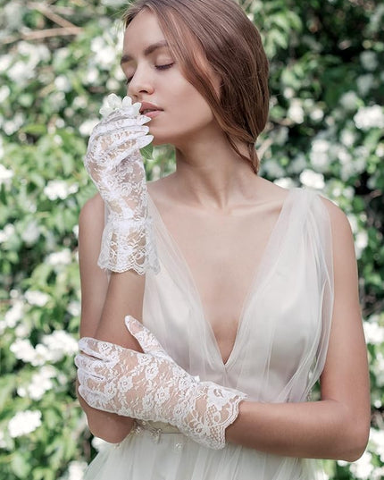 SATINIOR Ladies Lace Gloves for Women Tea Party Elegant Short Courtesy Gloves for Wedding Dinner Opera Parties