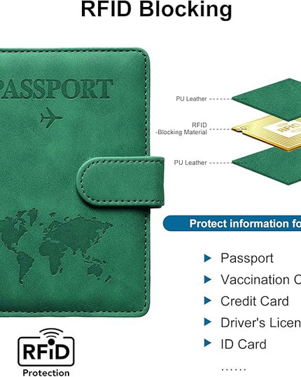 Passport Holder for Travel Passport Holder with Card Slots Holder Passport Case Passport cover for Women and Men Passport Wallet Travel Essentials and Accessories (Buckle, Green)