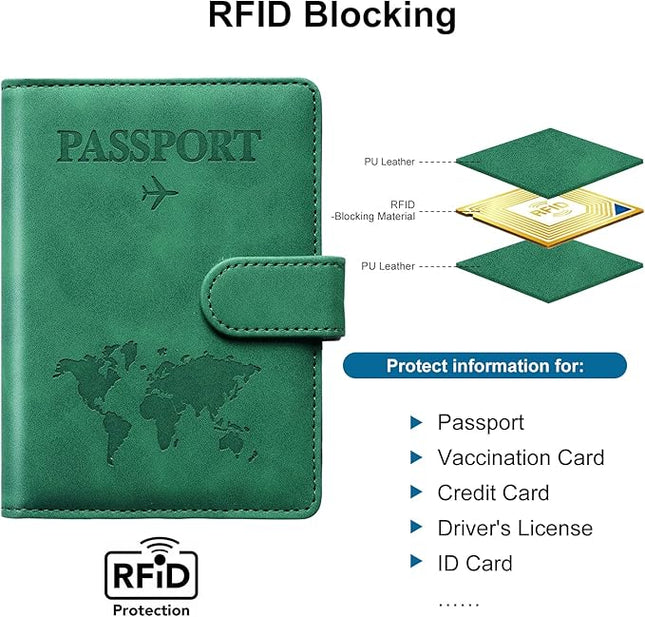 Passport Holder for Travel Passport Holder with Card Slots Holder Passport Case Passport cover for Women and Men Passport Wallet Travel Essentials and Accessories (Buckle, Green)