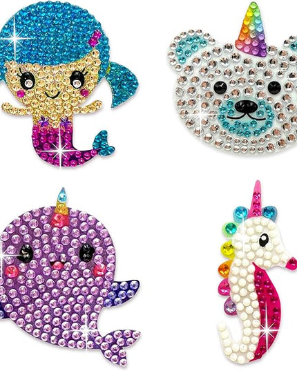 StickerBeans® Rhinestone Stickers – Whimsical 4-Pack, 2” x 2” Unique Sparkly Cut-to-Shape for Collecting, Trading, Decorating Laptops, Phone Cases, Scrapbooks, Kids, Teens, & Adults