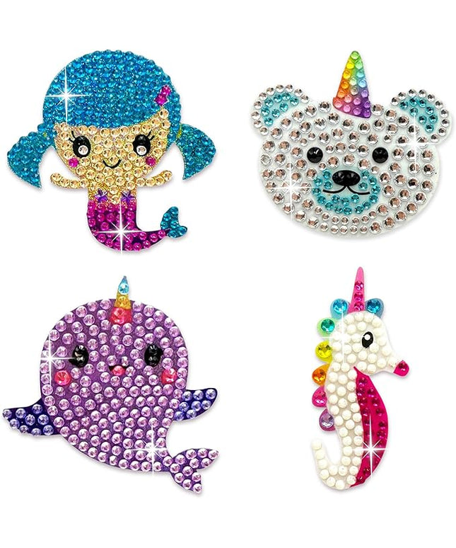 StickerBeans® Rhinestone Stickers – Whimsical 4-Pack, 2” x 2” Unique Sparkly Cut-to-Shape for Collecting, Trading, Decorating Laptops, Phone Cases, Scrapbooks, Kids, Teens, & Adults