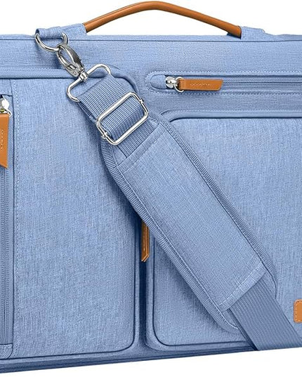 MOSISO 360 Protective Laptop Shoulder Bag,15-15.6 inch Computer Bags Compatible with MacBook Pro 16 inch, HP, Dell, Lenovo, Asus Notebook,Side Open Messenger Bag with 4 Zipper Pockets, Sky Blue