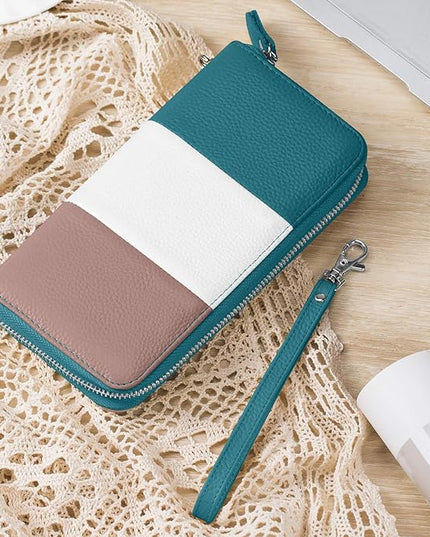 Moflycom Womens Wallet RFID Blocking Genuine Leather Multi Credit Card Large Capacity Zip Around Clutch Travel Purse Wristlet