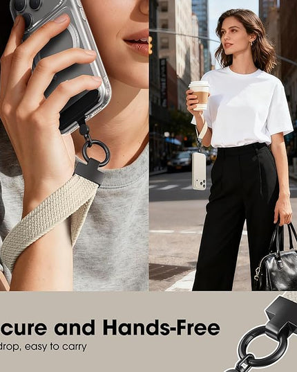 Elastic Phone Lanyard with Phone Tabs, Stretchy Braided Cellphone Wrist Strap and Keys Keychain