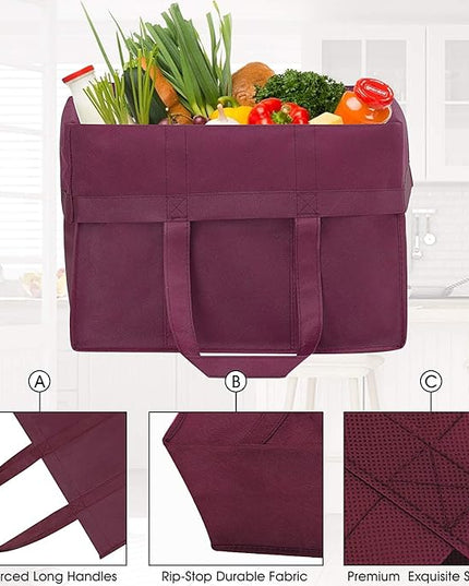 WISELIFE Reusable Grocery Shopping Bags 10 Pack Large Foldable Tote Bags Bulk Eco Produce Bags with Long Handle
