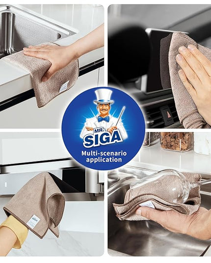MR.SIGA Microfiber Cleaning Cloths, All-Purpose Surface Microfiber Towels, Streak Free Cleaning Rags, Pack of 12, Wheat, Size 32 x 32 cm(12.6 x 12.6 inch)