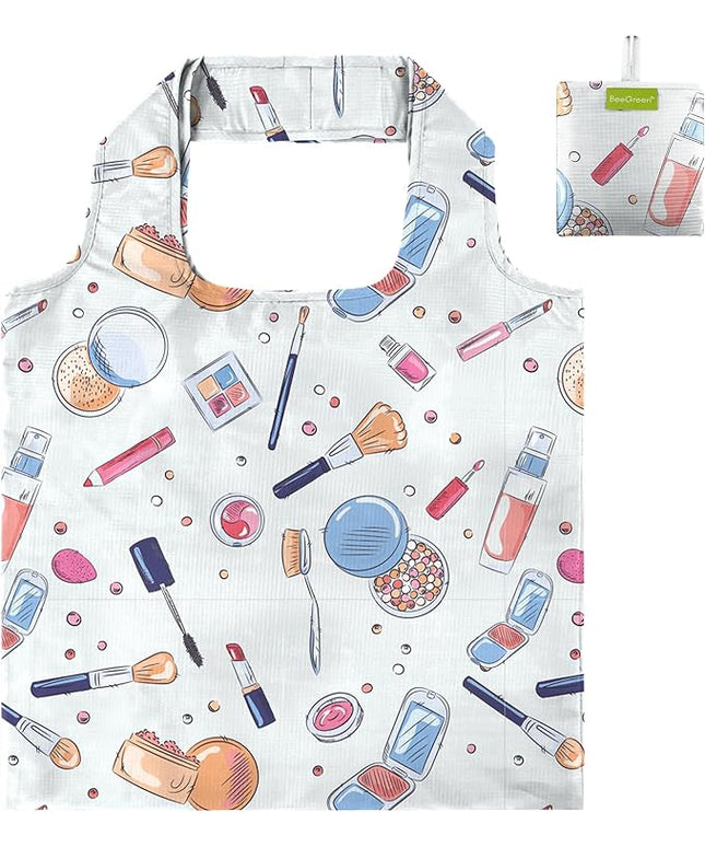 BeeGreen Cute Coffees Foldable Large Grocery Shopping Bags with Handles Gift for Women Heavy Duty Reusable Gift Bag Bulk Cloth Tote for Groceries Organizer Basket Washable Packable Collapsible
