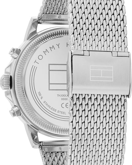 Tommy Hilfiger Men's Multifunction Quartz Watch – 44mm Stainless Steel Case, Double-Layer Dial, Link Bracelet, Skeleton-Inspired Design - Gift for Him