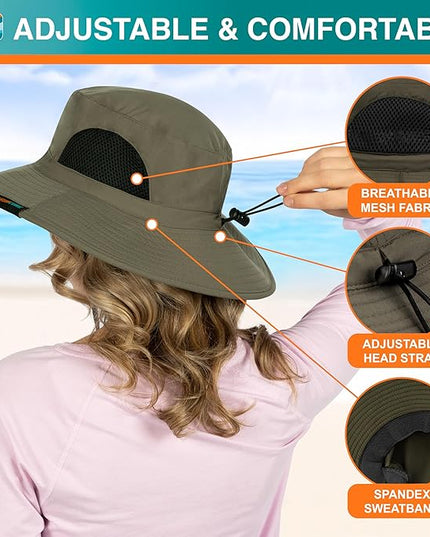SUN CUBE Wide Brim Sun Hat Men Women, Fishing Hats Sun UV Protection, Mens Hiking Bucket Hat Safari Beach Boonie, UPF 50+