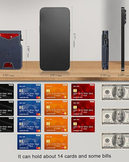 Wallet for Men Wallet with Slim Pop Up Card Holder 9-13 Cards, Bifold Minimalist Smart Wallet RFID Blocking Credit Card Holder with ID Window & Stretchable Cash Slot Compact Metal Aluminum Card Case