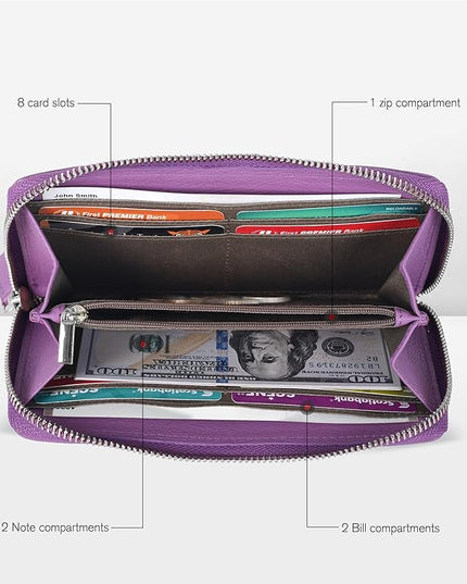 Oak Leathers Purple Leather Wallet for Women - RFID Womens Wallet Clutch with 8 Credit Card Holder, Coin Pocket, Gift for Women’s