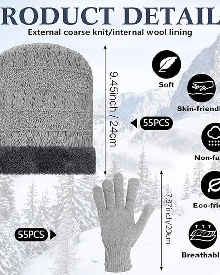 Suhine 40/110 Pcs Winter Hats and Gloves Bulk for Men Women Fleece Lined Beanie & Glove Set Unisex Hats Gloves for Homeless