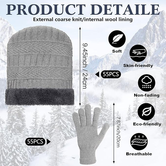 Suhine 40/110 Pcs Winter Hats and Gloves Bulk for Men Women Fleece Lined Beanie & Glove Set Unisex Hats Gloves for Homeless
