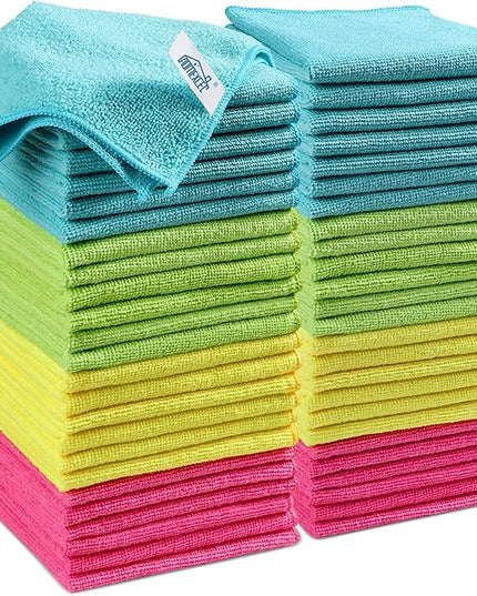 HOMEXCEL Microfiber Cleaning Cloth, 50 Pack Cleaning Rags, Cleaning Towels with 4 Color Assorted, 11.5"X11.5"(Green/Blue/Yellow/Pink)