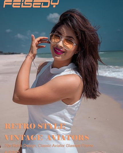 FEISEDY Retro Square Aviator Sunglasses Women Men 70s Vintage Trendy Plastic Frame Sun Glasses B2835