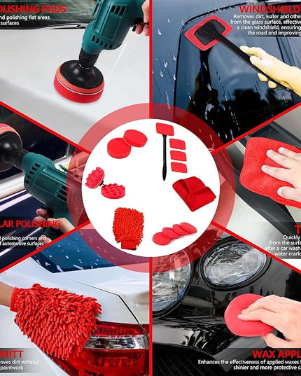 35Pcs Car Detailing Kit, Car Cleaning Kit with Windshield Cleaning Tool and Tool Box, Interior & Exterior Auto Care Supplies and Brushes (B：35PCS-R)