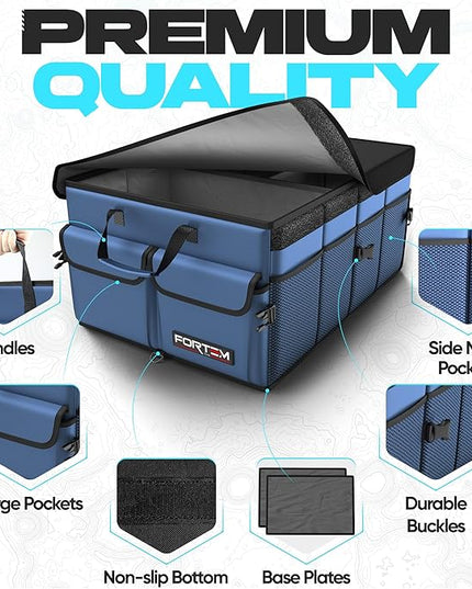 FORTEM Trunk Organizer For SUV Car Trunk Organizer, Foldable Storage, Car Accessories for Women Men, Collapsible Bag, Perfect Christmas Gifts, 600D Oxford, Non Slip Bottom, Straps, Soft Cover (65L)