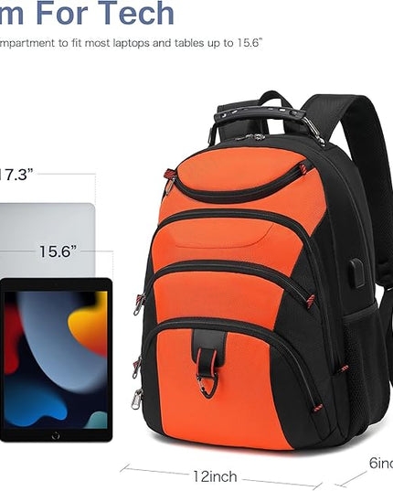Boavan Laptop Backpack for men, 15.6 inch Laptop Bag with USB Port, Waterproof Travel Work Backpack Purse, Anti-Theft Teacher Nurse Doctor Casual Bookbags Office Business backpack，Orange Black