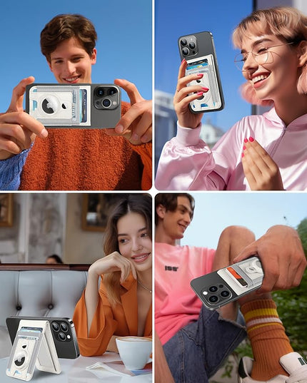 For Magsafe Wallet Stand with Airtag Holder, Strongest Magnetic Wallet for iPhone 17/16/15/14/13/12 Series, ID Window, 4 Card Slots, 10 Cards Holder, Vegan Leather, RFID Blocking, Milk White