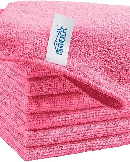 HOMEXCEL Pink Microfiber Cleaning Cloth, 8 Pack Cleaning Towels for Kitchen, Lint Free, Scratch-Free, Highly Absorbent, and Reusable Cleaning Rags for House, Window and Glass, Cars, 11.5 X11.5 inch