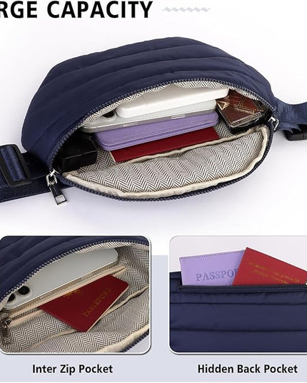 Fanny Packs for Women Fashion Waist Packs Quilted Puffer Belt Bag Puffy Crossbody Bags Sling Purse for Women Travel Running