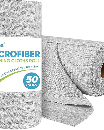 AIDEA Microfiber Cleaning Cloth Roll, 50PK, Paper Towels Reusable Grey Tear Away Towels, Washable Shop Rags, Microfiber Towels for Cars, Lint Free Rags for House, Kitchen, Window,11.5"×11.5"