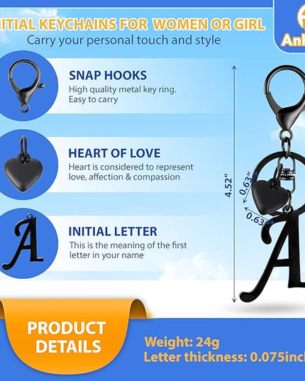A-Z Heart Initial Letter Keychain, Stainless Steel Alphabet Charm for Handbags, Gift for Women and Girls