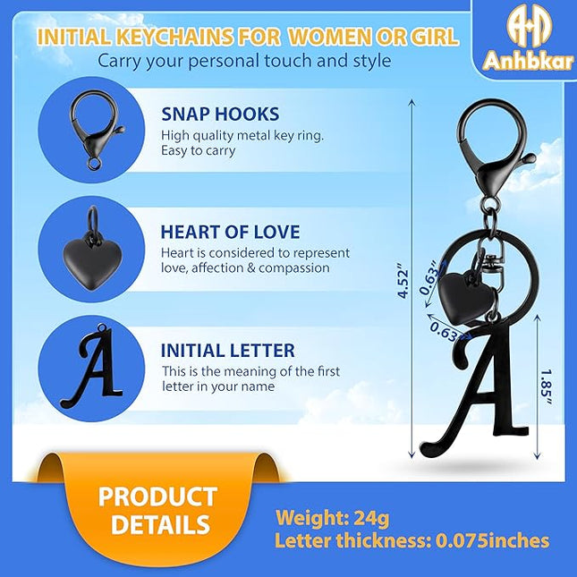 A-Z Heart Initial Letter Keychain, Stainless Steel Alphabet Charm for Handbags, Gift for Women and Girls