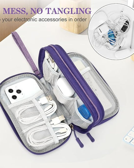 FYY Travel Cable Organizer Pouch Electronic Accessories Carry Case Portable Waterproof Double Layers All-in-One Storage Bag for Cord, Charger, Phone, Earphone Dark Purple