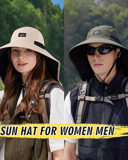 Rosoz Outdoor Sun Hat for Men Women, UPF50+ Protection Safari Cap Wide Brim Mesh Fishing Hat with Neck Flap Beach Garden