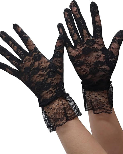 ATHX Women's Lace Floral Opera Tea Party Gloves 80s Wrist Length Bridal Wedding Prom Gloves Costume Accessories